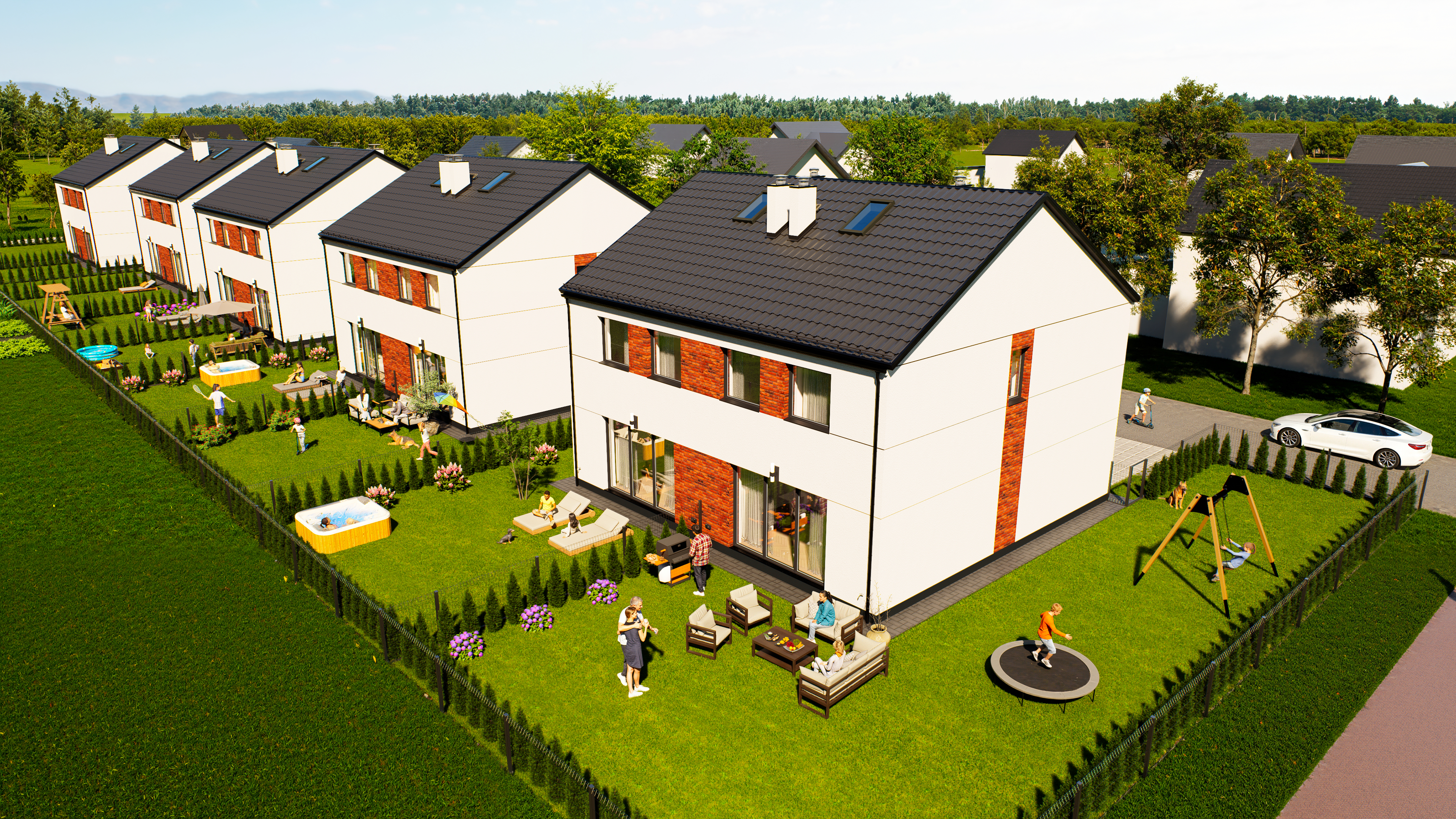 Wizualizacja zewnętrzna, widok na ogród, nowoczesny dom Człuchów